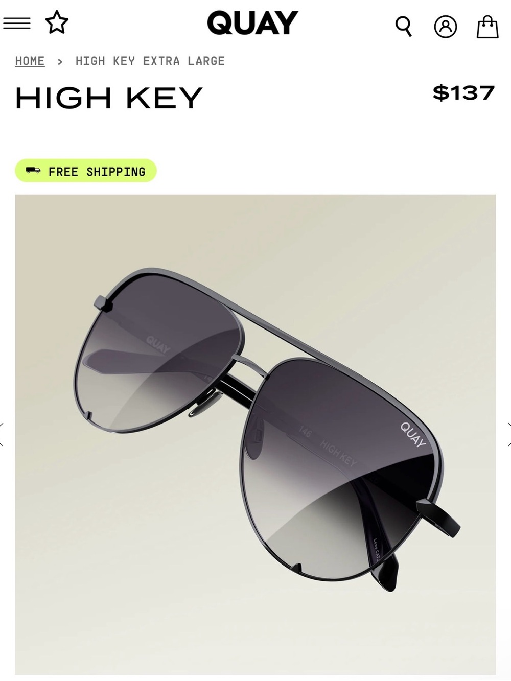 Quay “High Key” Oversized Aviator Sunglasses - Black/Grey